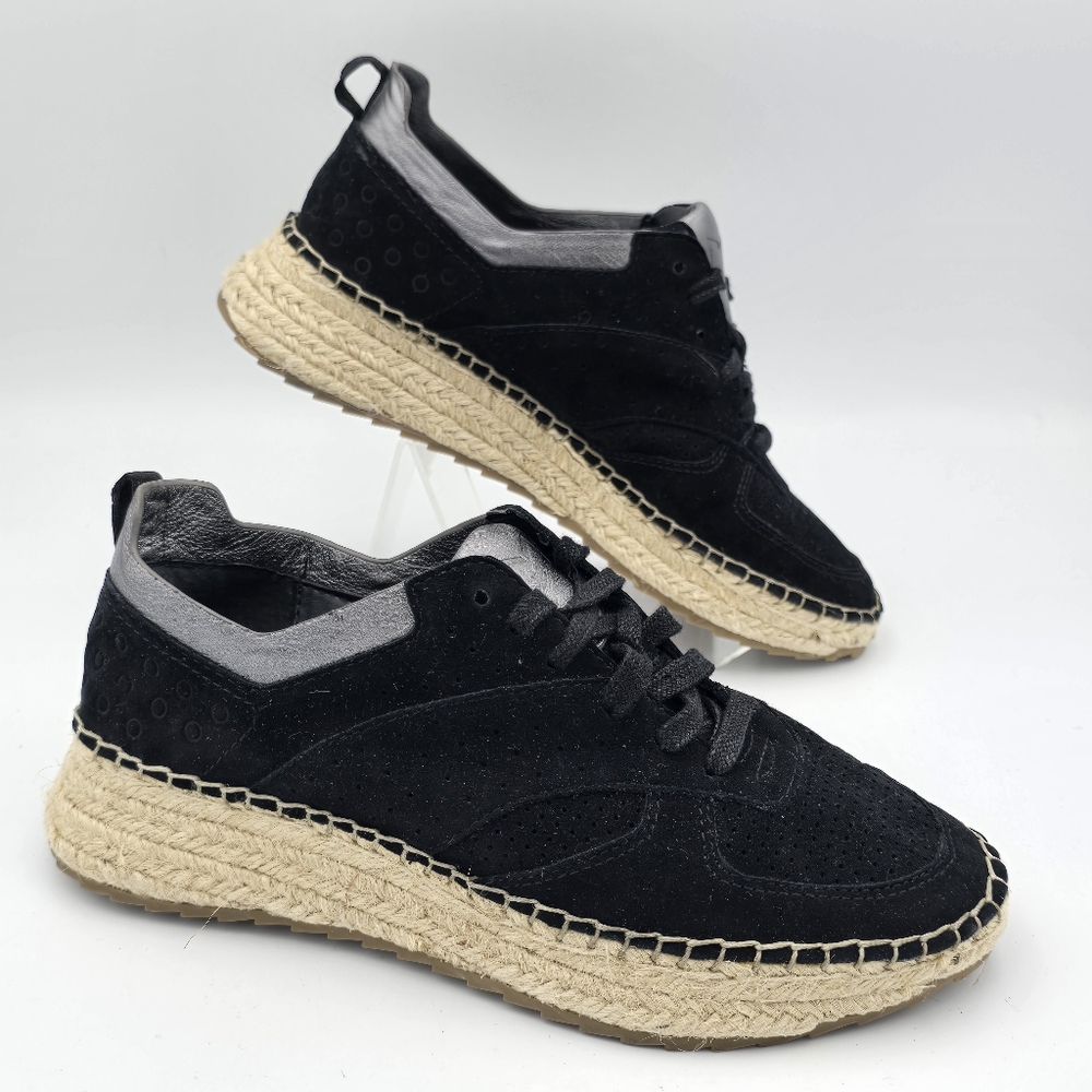 NWOT Marc Fisher LTD Women's Julio Lace-Up Espadrille Sneakers, Black Suede, 6.5